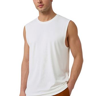 Mens Sleeveless Crew Neck Ribbed Tank Top with Relaxed Fit and Stretch Fabric