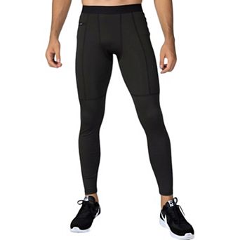 Mens Full Length Active Compression Leggings with Supportive Panel Stitching and Wide Waistband