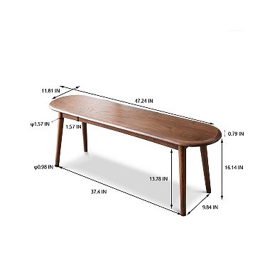 47.24 inch Mid-Century Modern Solid Wood Bench with Rounded Edges
