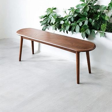 47.24 inch Mid-Century Modern Solid Wood Bench with Rounded Edges