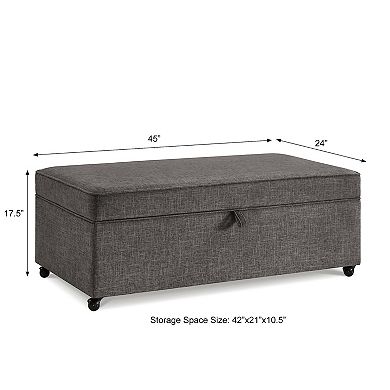45.00 inches Upholstered Storage Ottoman with Hinged Lid and Rolling Casters