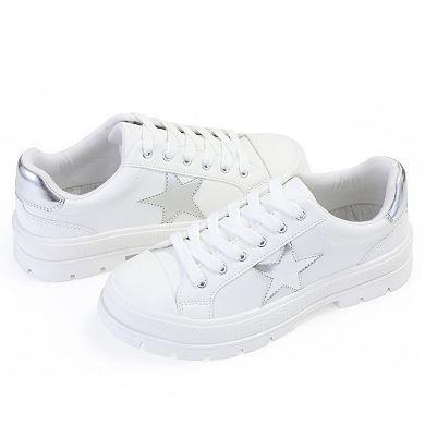 MILOCACA Women's Lace Up with Star Sneakers