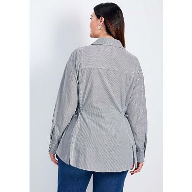 Avenue Women's Plus Size Ray Stripe Polpin Shirt With Tie Detail