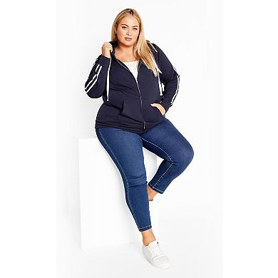 Avenue Women's Plus Size Side Stripe Zip Hoodie