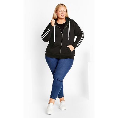 Avenue Women's Plus Size Side Stripe Zip Hoodie