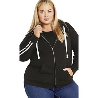 Avenue Women's Plus Size Side Stripe Zip Hoodie