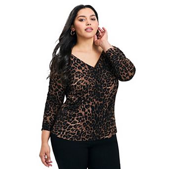 Avenue Women's Plus Size Naomi Print Gathered Sleeve Top
