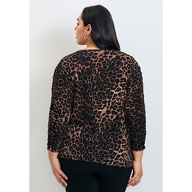 Avenue Women's Plus Size Naomi Print Gathered Sleeve Top