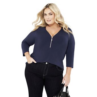 Avenue Women's Plus Size Top Fiona Zip Print