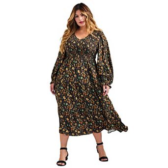 Avenue Women's Plus Size Indi Sleeve Shirred Dress