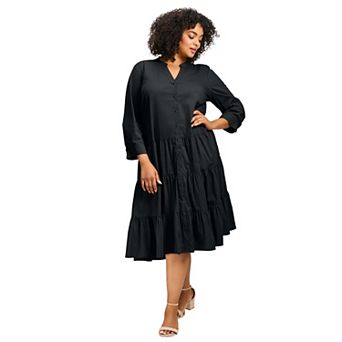 Avenue Women's Plus Size Avery Cotton Poplin Button Dress