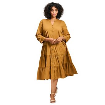 Avenue Women's Plus Size Avery Cotton Poplin Button Dress