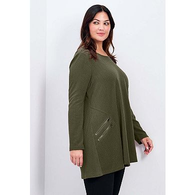 Avenue Women's Plus Size Alina Hacci Zip Detail Tunic