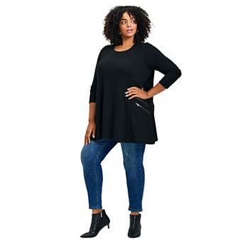 Avenue Women's Plus Size Alina Hacci Zip Detail Tunic