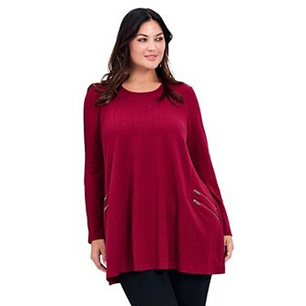 Avenue Women's Plus Size Alina Hacci Zip Detail Tunic