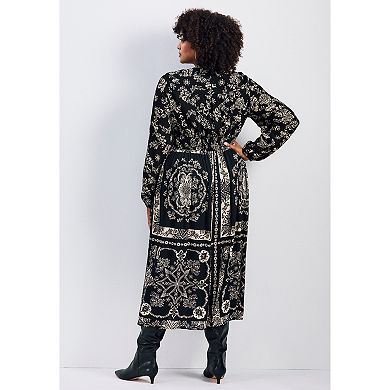 Avenue Women's Plus Size Eliana Scarf Placement Print Dress