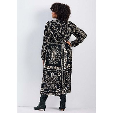 Avenue Women's Plus Size Eliana Scarf Placement Print Dress