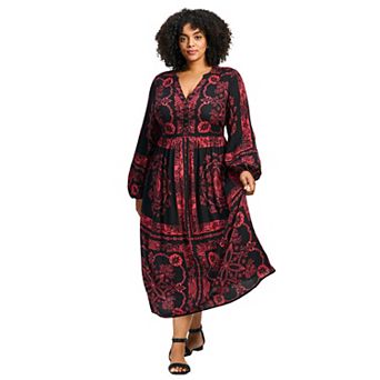Avenue Women's Plus Size Eliana Scarf Placement Print Dress