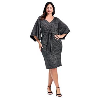 Avenue Women's Plus Size Anastasia Metallic Knit Tie Front Dress