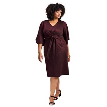 Avenue Women's Plus Size Anastasia Metallic Knit Tie Front Dress