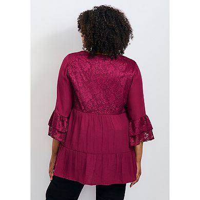 Avenue Women's Plus Size Wallflower Lace Detail Tunic