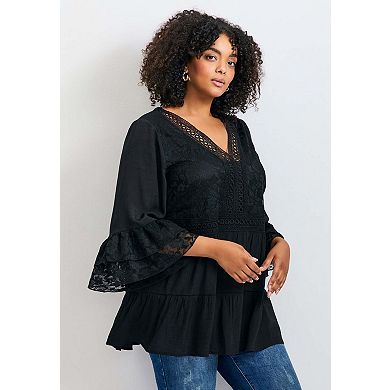 Avenue Women's Plus Size Wallflower Lace Detail Tunic