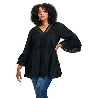 Avenue Women's Plus Size Wallflower Lace Detail Tunic