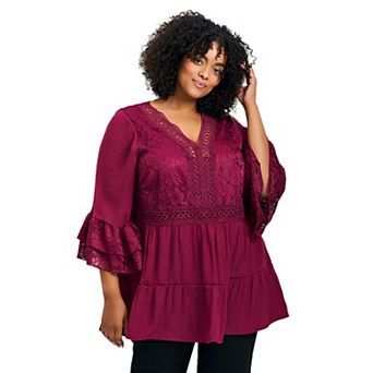Avenue Women's Plus Size Wallflower Lace Detail Tunic
