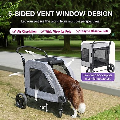 EchoSmile Gray Lightweight Folding Pet Stroller with Adjustable Handles