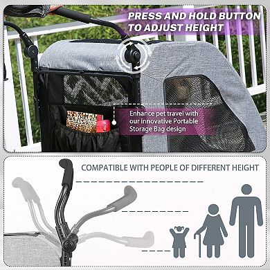 EchoSmile Gray Lightweight Folding Pet Stroller with Adjustable Handles