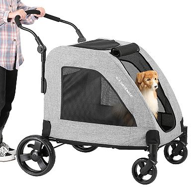 EchoSmile Gray Lightweight Folding Pet Stroller with Adjustable Handles