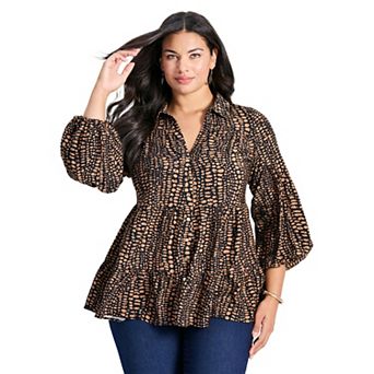 Avenue Women's Plus Size Flora Blouson Tiered Tunic