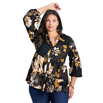 Avenue Women's Plus Size Flora Blouson Tiered Tunic