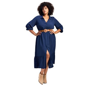 Avenue Women's Plus Size Averie Shirtdress With Belt