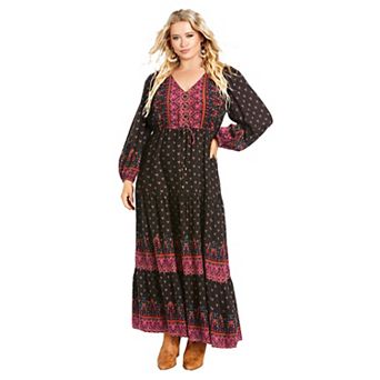 Avenue Women's Plus Size Ellery Long Sleeve Maxi Dress