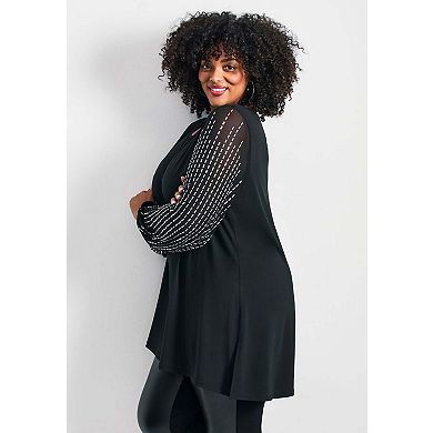 Avenue Women's Plus Size Glitz Embellished Sleeve Tunic