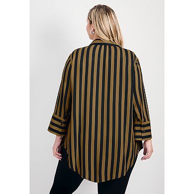 Avenue Women's Plus Size Linear Longline Stripe Shirt