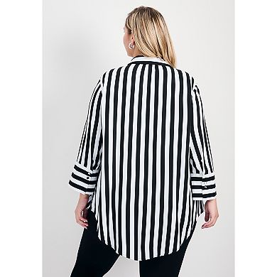 Avenue Women's Plus Size Linear Longline Stripe Shirt
