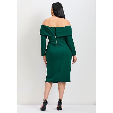 Avenue Women's Plus Size Collette Off Shoulder Gathered Waist Dress