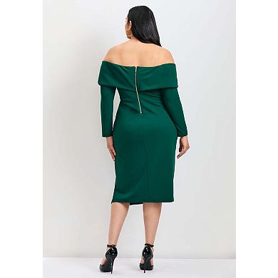 Avenue Women's Plus Size Collette Off Shoulder Gathered Waist Dress