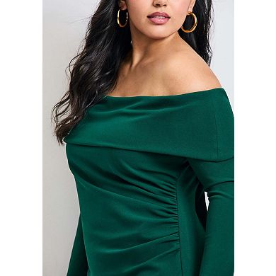 Avenue Women's Plus Size Collette Off Shoulder Gathered Waist Dress