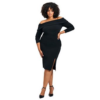 Avenue Women's Plus Size Collette Off Shoulder Gathered Waist Dress