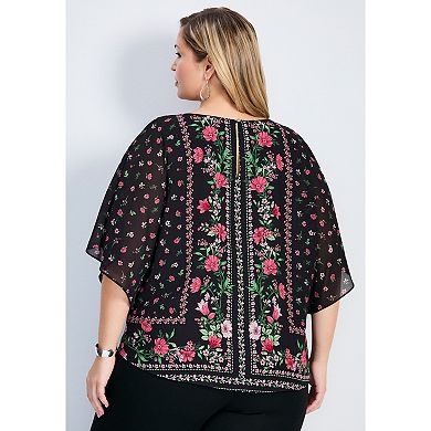 Avenue Women's Plus Size Love Story Overlay Blouse