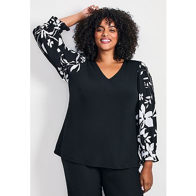 Avenue Women's Plus Size Scarlet Mix Media Top