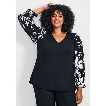 Avenue Women's Plus Size Scarlet Mix Media Top