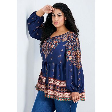 Avenue Women's Plus Size Kiani Boho Print Tunic