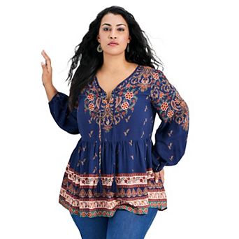 Avenue Women's Plus Size Kiani Boho Print Tunic