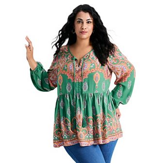 Avenue Women's Plus Size Kiani Boho Print Tunic