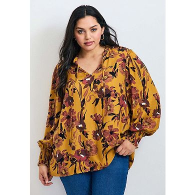 Avenue Women's Plus Size Abby Blouson Sleeve Blouse