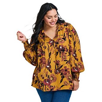 Avenue Women's Plus Size Abby Blouson Sleeve Blouse